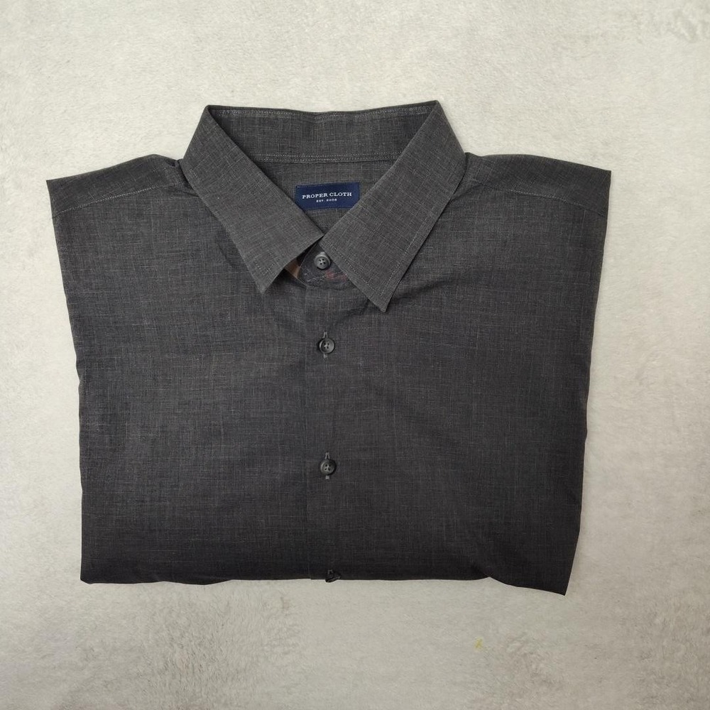 Proper Cloth Shirt Mens 17.5 34/35 Gray Check Point Collar Dress Business Work